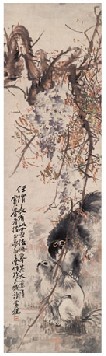 王云 紫藤双犬 立轴